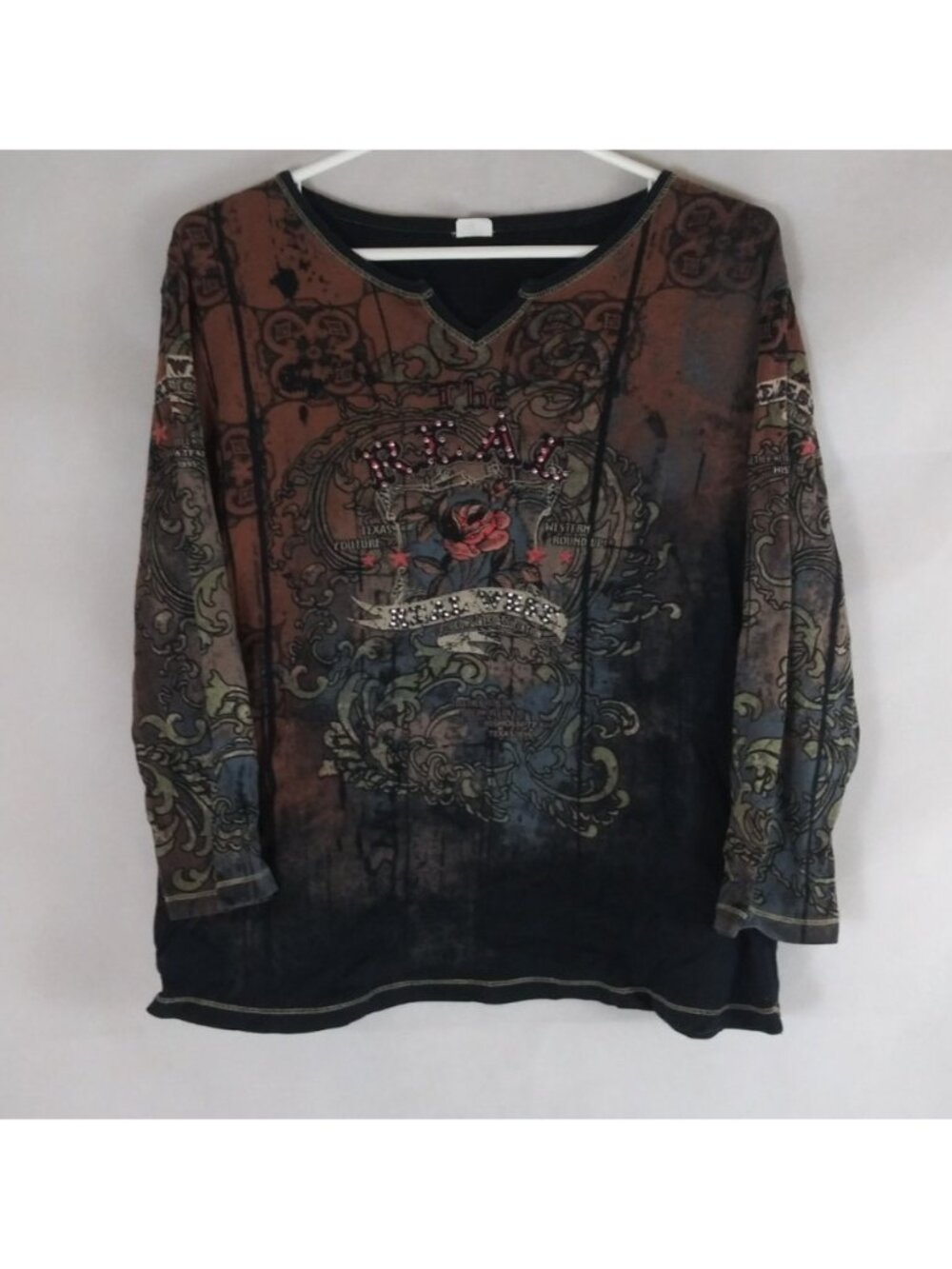 Women's Real West Cowgirl's Association Beaded 3/4 Sleeve Shirt Size Medium